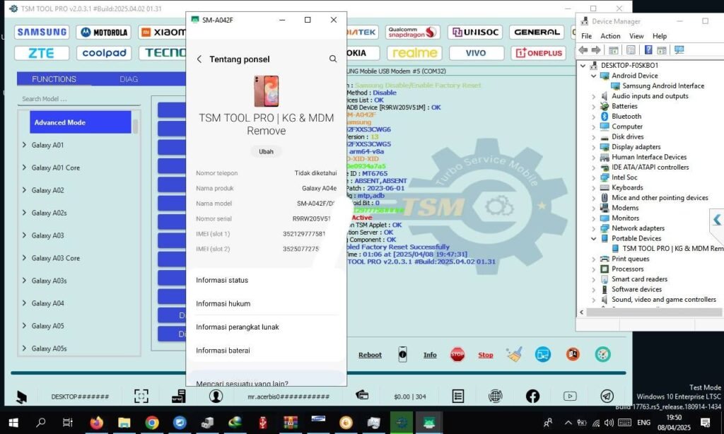 SM- A042F FINANCE Lock Remove With TSM Tool