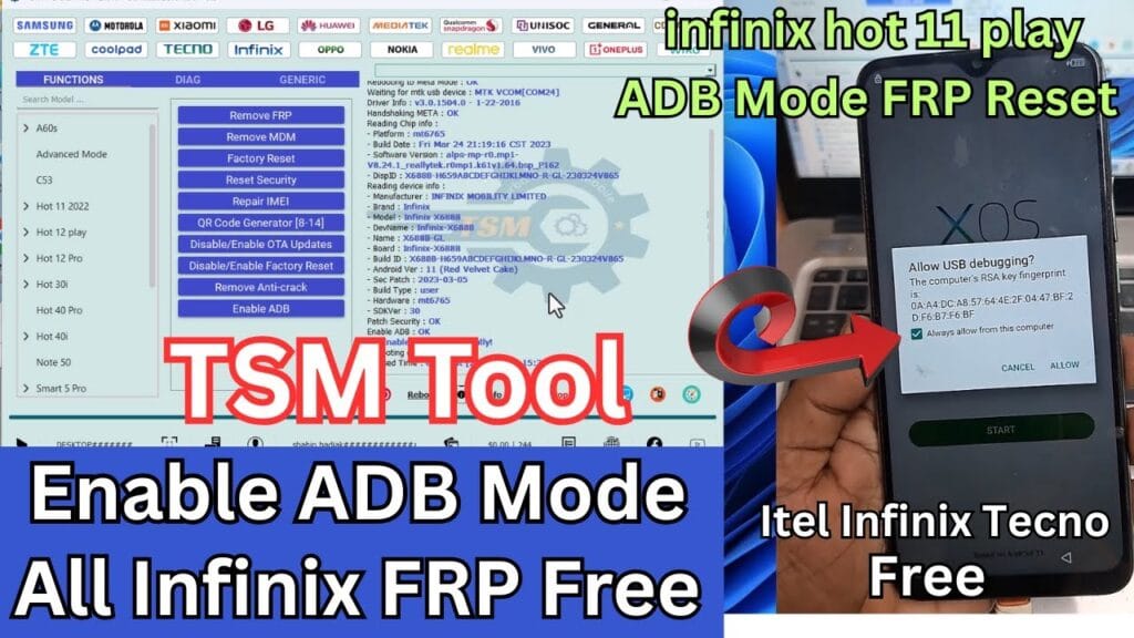 Infinix tecno itel frp remove via enable adb mode with tsm tool