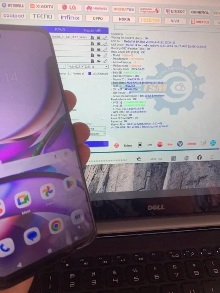 Motorola g23 xt2333 1 android 14 frp lock remove with tsm tool