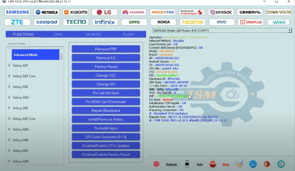 Samsung sm a055f u6 u7 u8 kg mdm payjoy mkopa remove with tsm tool