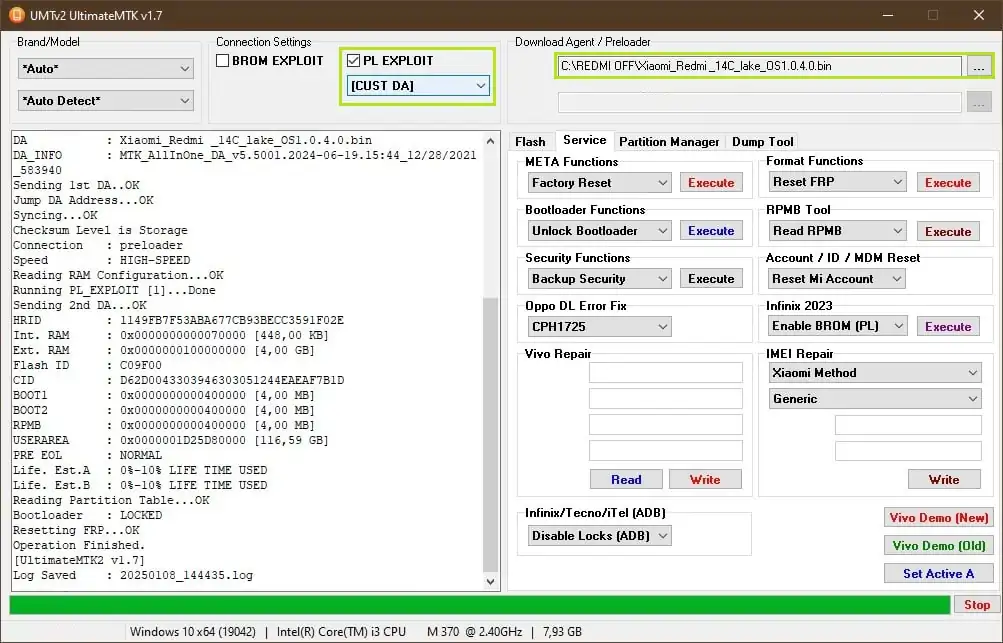 Frp bypass redmi 14c os1.0 lake mtk ultimatemtk v1.7