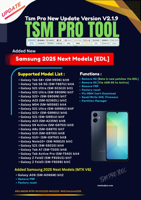TSM Tool Pro V2.1.9 interface showing device unlocking options