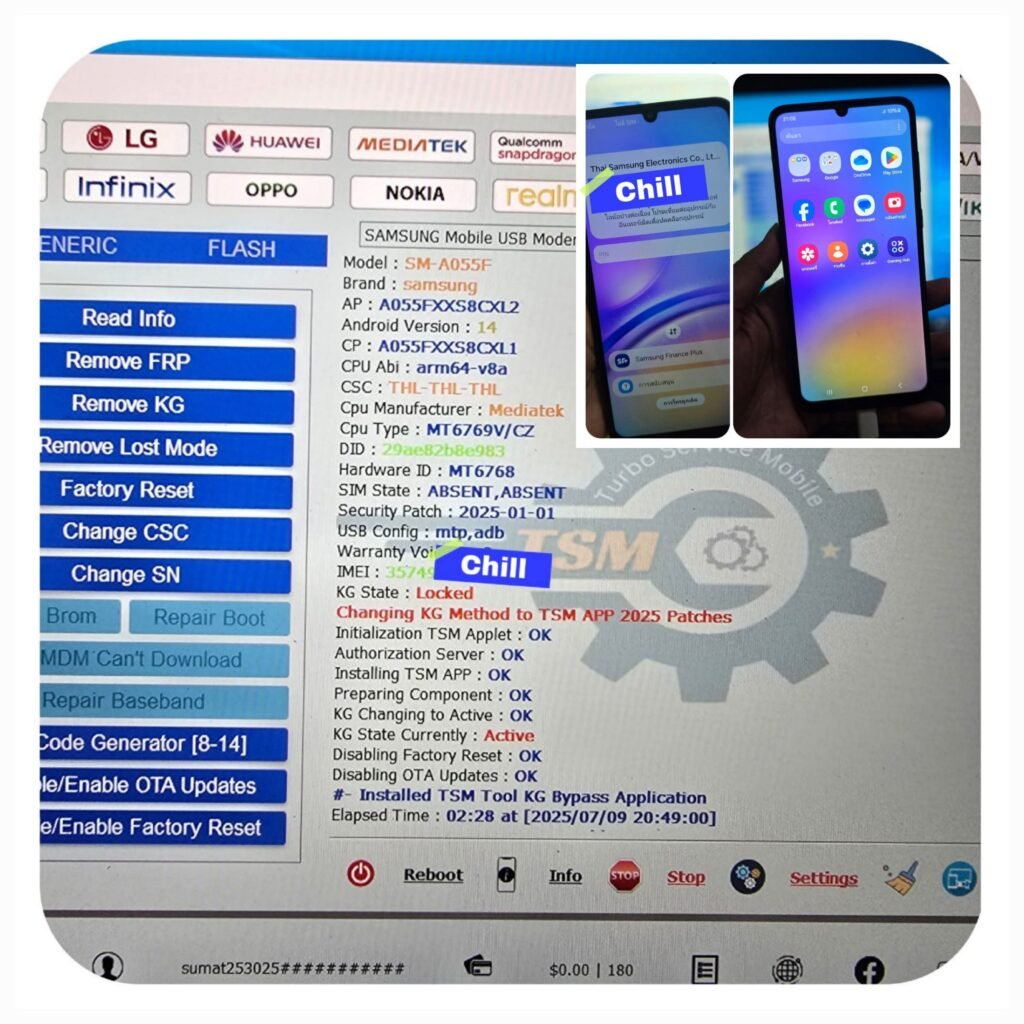Samsung a05 sm a055f bit 8 remove kg lock with tsm tool pro