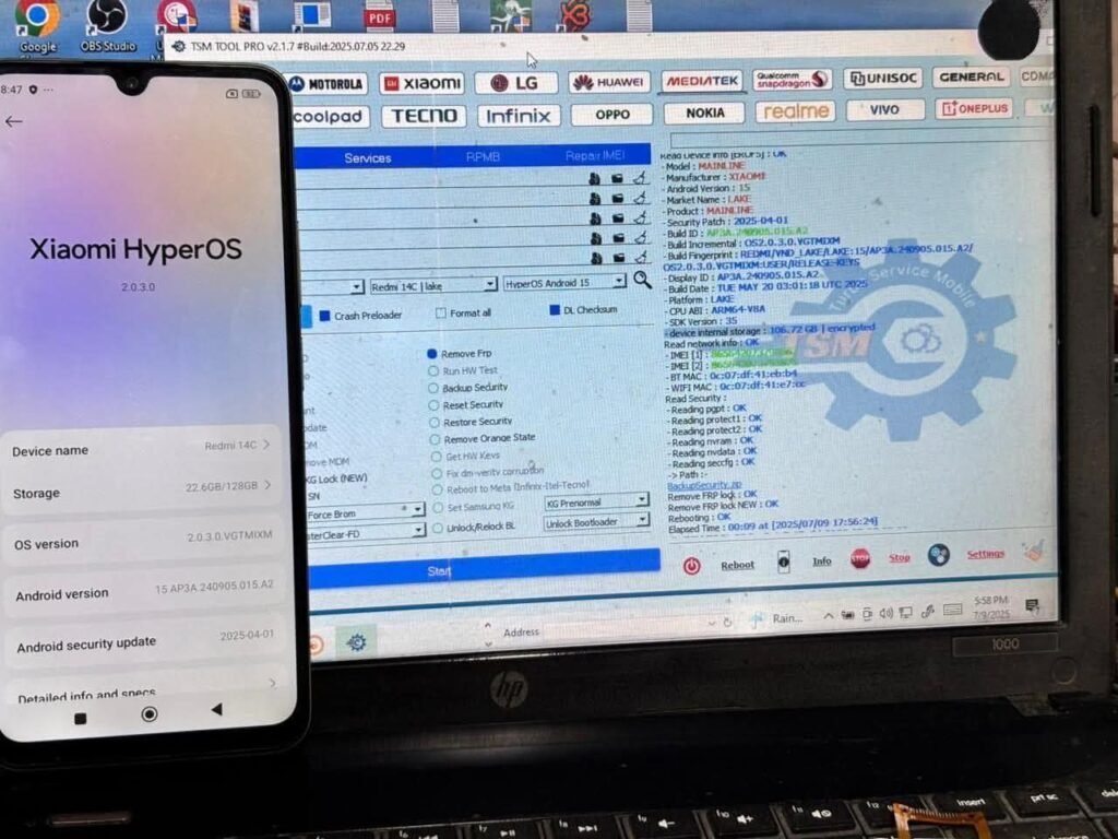 Xiaomi redmi 14c remove frp lock with tsm tool pro