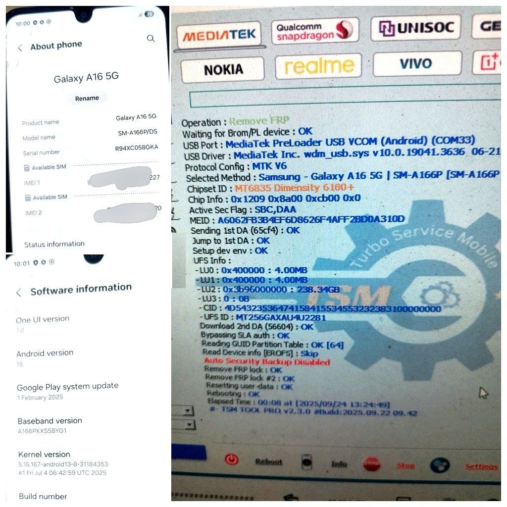 Samsung A16 M-A166P U5 Remove FRP Lock With TSM Tool Pro