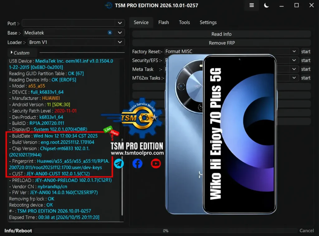 Remove FRP Huawei WIKO HI ENJOY 70 PLUS 5G