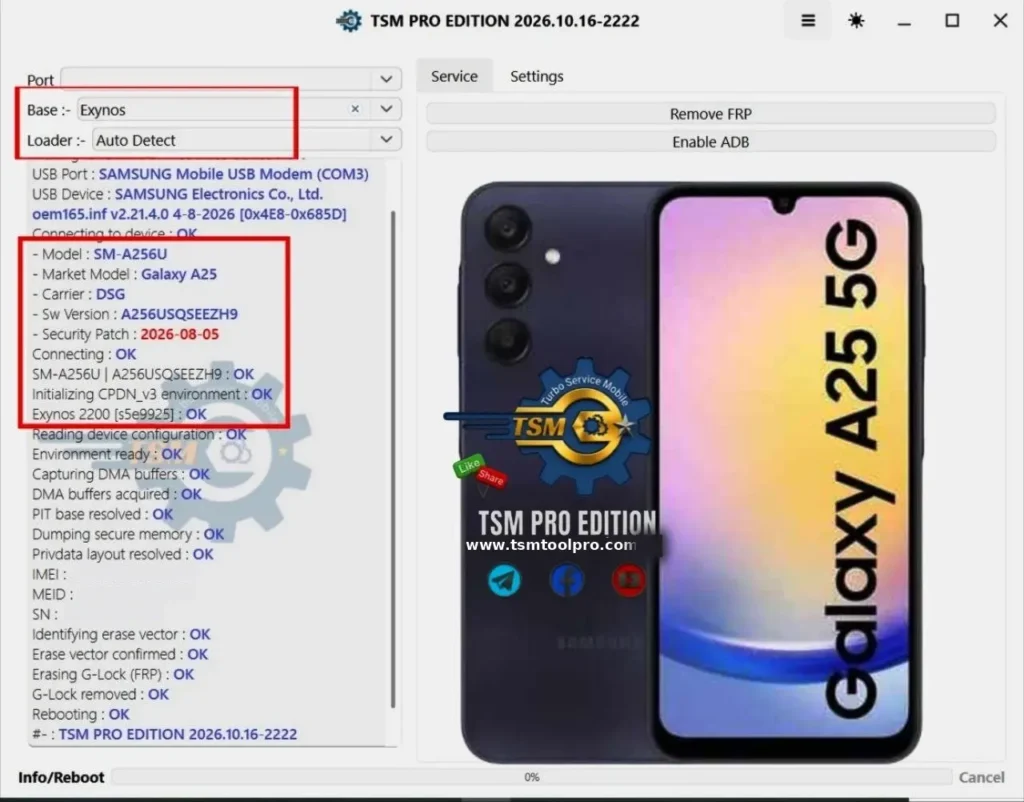 Samsung Galaxy A25 5G FRP Bypass SM-A256U Android 16 Bit E